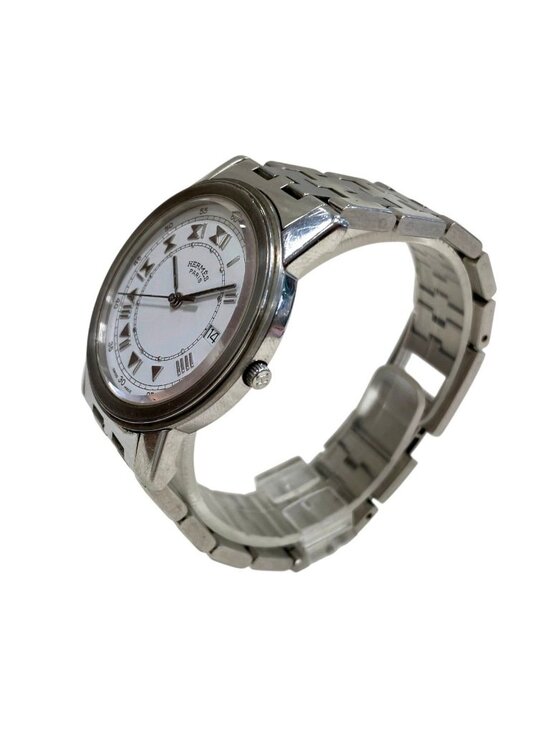 Hermes Carrick Watch SS Quartz White Dial